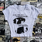 Bxoxo Sexy vintage Retro Gothic Cropp Top Slim Fit Women's O Neck Short Sleeve Geometric Print Rock Hip Hop Casual Streetwear Emo Girl